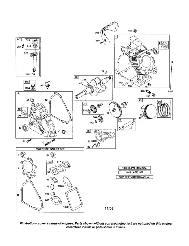 Cylinder/Crankshaft/Crankcase Diagram and Parts List for 205400 0035-0301 Briggs and Stratton Engine